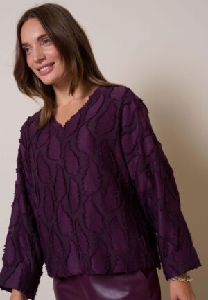 Studio Anneloes Madison Jacquard Top 13364 T-shirt Lange Mouw 3800 Blackberry