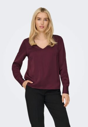 Only Onlmika Vis Satin L/s Jew V-neck Top Wvn T-shirt Lange Mouw Decadent Chocolate