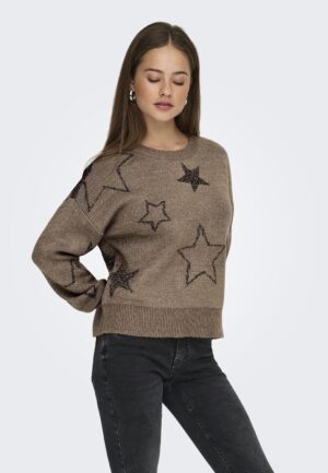 Only Onlrosie Ls O-neck Glitter Knt Trui Cocoa Créme