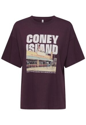 Only Onlmila S/s Print Box Jrs 15372177 T-shirt Korte Mouw 4991222 Grape Wine Mila Coney Islan
