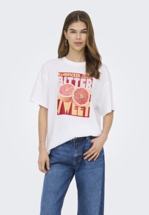 Only Onlmila S/s Print Box Jrs 15372177 T-shirt Korte Mouw 4991221 Bright White Mila Bitterswe