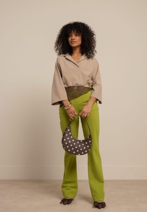 Studio Anneloes Flair Bonded Trousers 13488 Flared 2900 Dark Lime