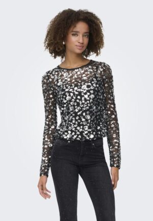 Only Onlpalema Ls Lace Sequin Top Wvn T-shirt Lange Mouw Silver
