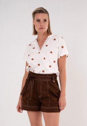 Maicazz Tosina Top Su26.60.312 T-shirt Korte Mouw Offwhite Orange