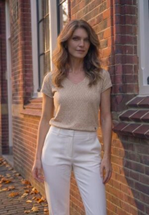 Elvira Casuals Top Angela E1 26-025 T-shirt Korte Mouw 1056 Creme Melange