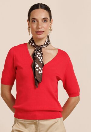 Studio Anneloes Sandy V Neck Pullover 13690 Trui Korte Mouw 2800 Coral Red