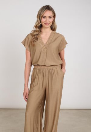 Nukus Marlijn Top Nks01122 T-shirt Korte Mouw 64 Camel