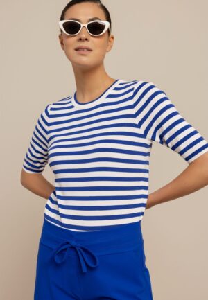 Studio Anneloes Luna Stripe Sl Pullover 13827 Trui Korte Mouw 7311 Electric Blue/offwhite