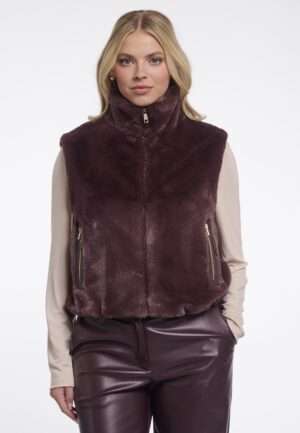 Rino & Pelle Nikki.7002611 Short Faux Fur Waistcoat Vest 10873 Chocolate Bean