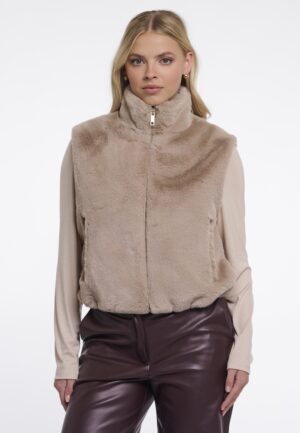 Rino & Pelle Nikki.7002611 Short Faux Fur Waistcoat Vest 10866 Oat