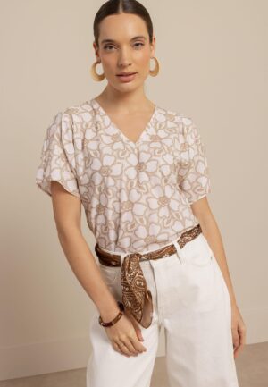 Studio Anneloes Viola Broderie Top 13887 T-shirt Korte Mouw 1722 Ecru/latte