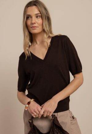 Studio Anneloes Truida Pullover 13917 Trui Korte Mouw 8700 Espresso