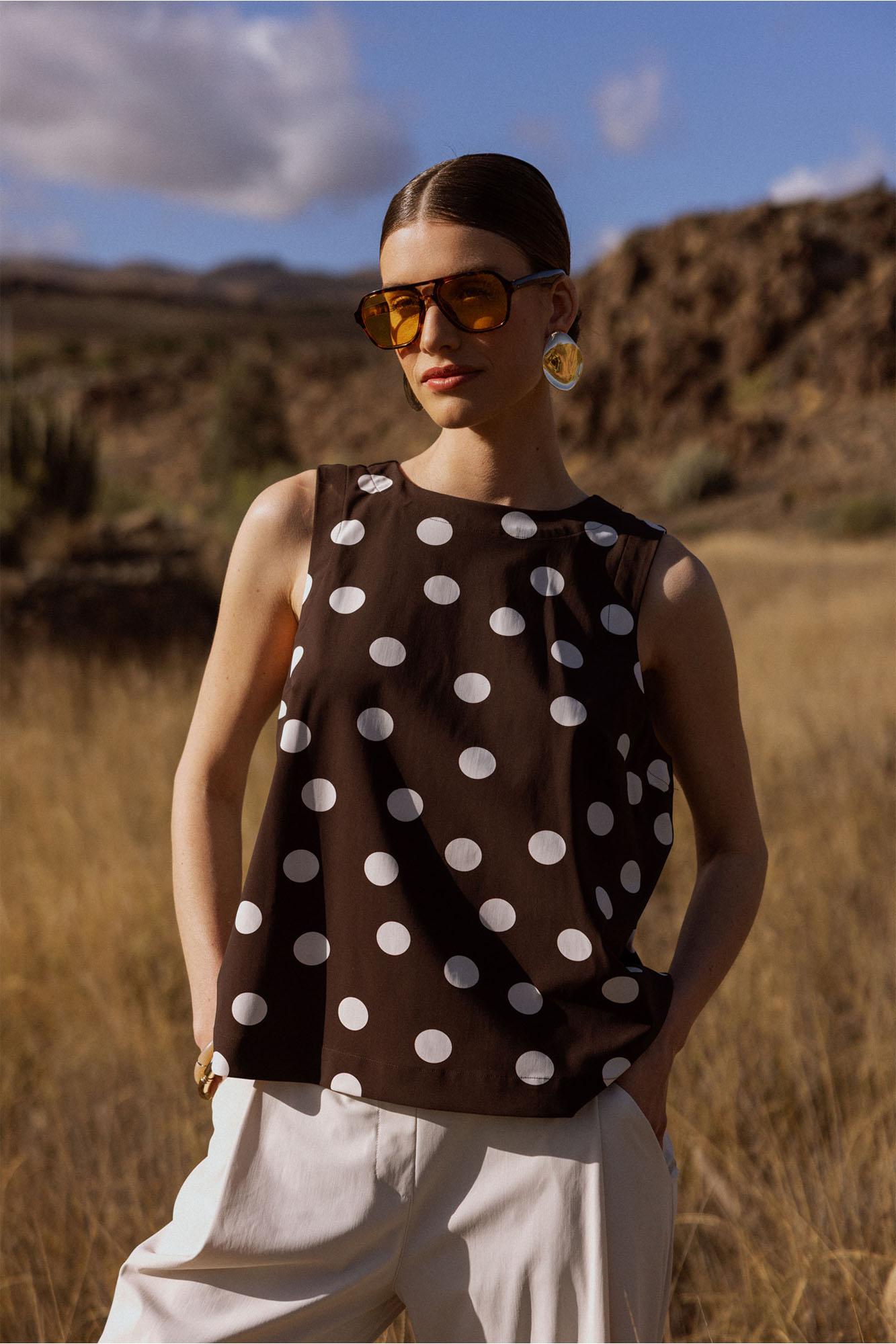 Studio Anneloes Jilian Dot Top 13933 Tops En Singlets 8717 Espresso/ecru