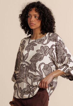Studio Anneloes Madison Flower Top 13962 T-shirt Korte Mouw 1486 Kit/chestnut