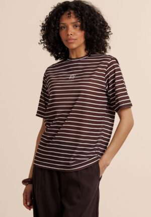 Studio Anneloes Stripe Studio Floor T-shirt 13982 T-shirt Korte Mouw 8611 Chestnut/off White