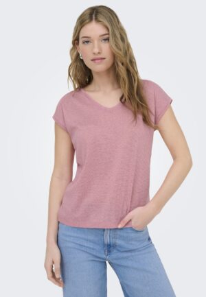 Only Onlsilvery S/s V Neck Lurex Top Jrs Noos T-shirts Bonbon