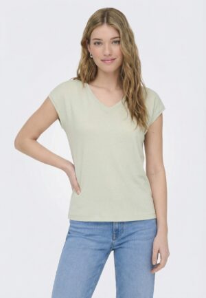 Only Onlsilvery S/s V Neck Lurex Top Jrs Noos T-shirts Green Lily