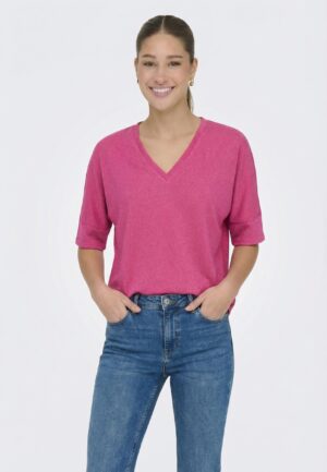 Only Onlivy S/s Glitter V-neck Top Cs Jrs T-shirts Pink Yarrow