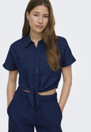 Only Onlleoni Seersucker Cap Knot Shirt Wvn Blouse Vintage Indigo