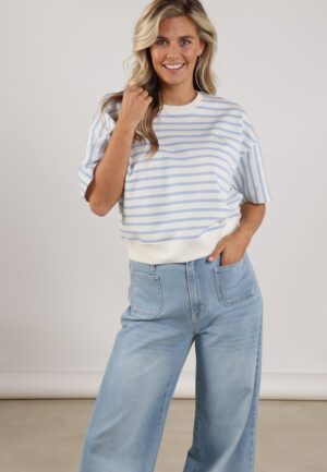 Nukus Lotte Pullover Stripe Nks03047 Trui Korte Mouw 315 Offwhite/cloudy