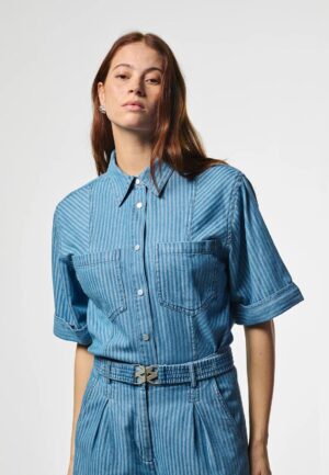 Aaiko Serene Stripe Co 568 Blouse 8 Blue Denim