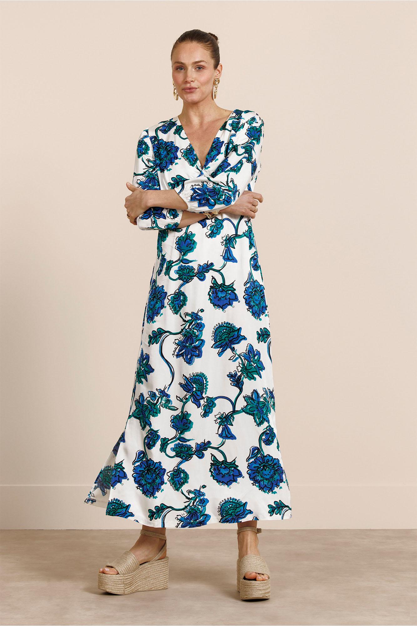 Studio Anneloes Palma Flower Dress 13739 Jurk 7372 Electric Blue/grass Green