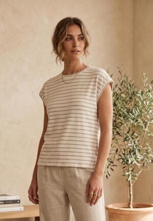 Elvira Casuals Top Body E3 26-010 T-shirt Korte Mouw 647 Ecru Striped