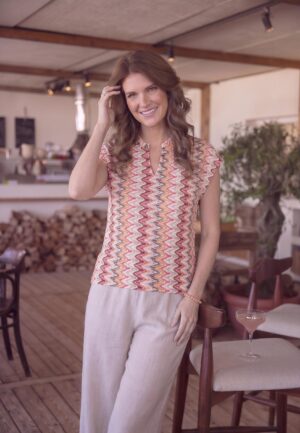 Elvira Casuals Top Lize E3 26-039 T-shirt Korte Mouw 217 Pink Wave