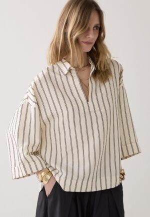 Summum Top Chenille Stripe 2s3420-12374 T-shirt Korte Mouw 108 Ivory Black