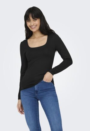 Only Onlea L/s Deep Neck Top Jrs Noos 15302647 T-shirt Lange Mouw Black