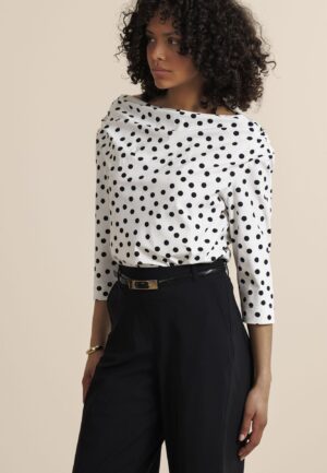 Studio Anneloes Fleur Dot Top 14428 T-shirt Korte Mouw 1790 Ecru/black