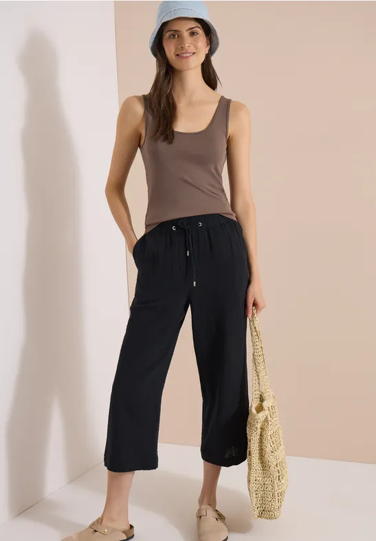 3/4-broek met Wide Leg pijpen van mousseline
