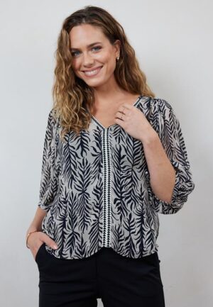Alternative view of Blouse Sunset Sand Palm leaves print
