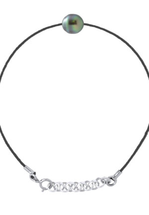 Armband Love Links van gedraaid nylon in zwarte kleur versierd met een echte gekweekte Tahiti-parel van 8-9 mm omringd