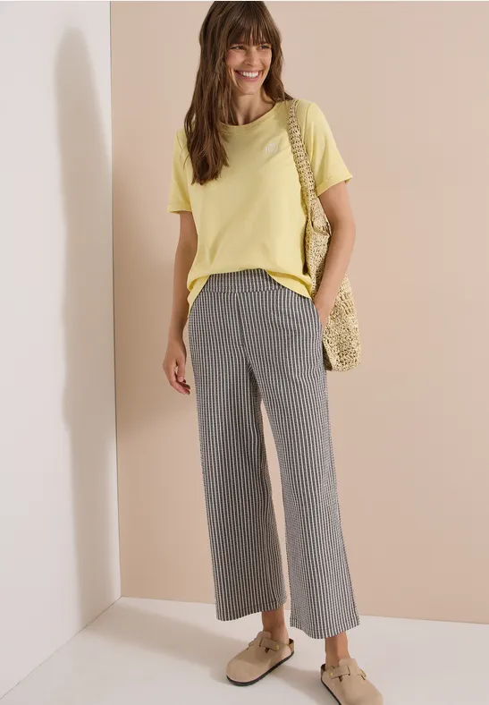 7/8 Wide Leg broek in seersucker stof