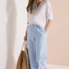 7/8 Wide Legs broek in seersucker kwaliteit