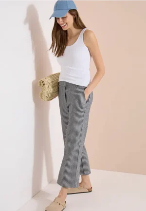 7/8 Wide Legs broek in seersucker stof