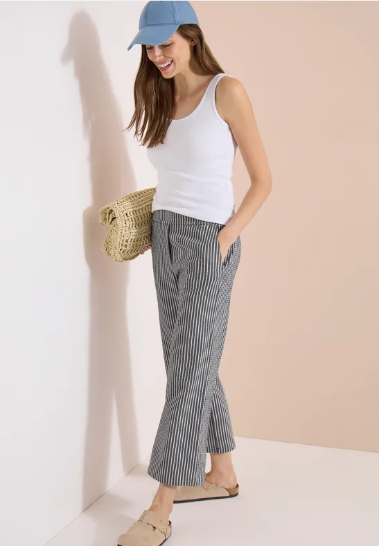 7/8 Wide Legs broek in seersucker stof