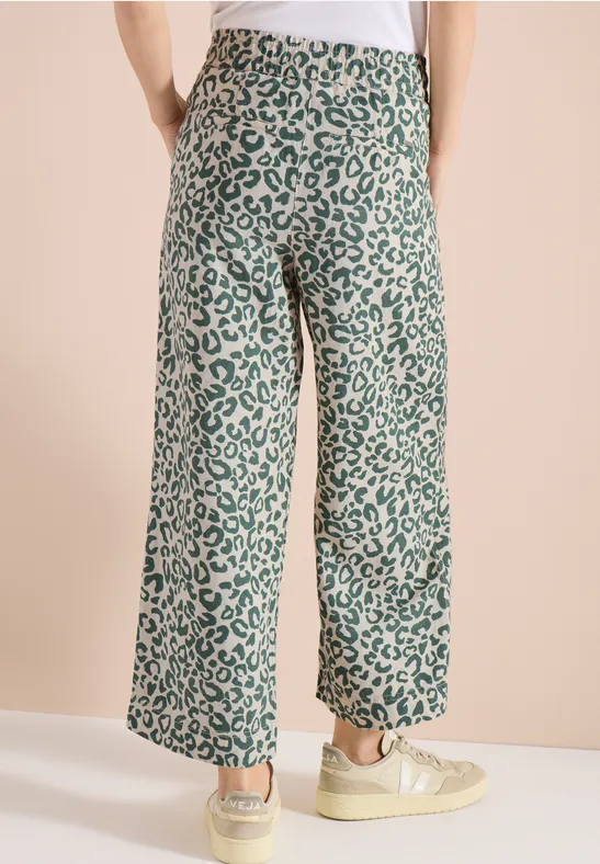 7/8 Wide Legs broek van linnenmix met luipaardprint - Afbeelding 3