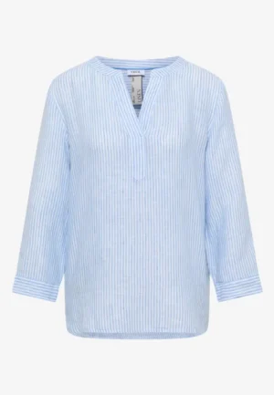 Alternative view of Blouse met 3/4 mouwen en gespleten hals in linnen