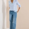 Blouse met 3/4 mouwen en gespleten hals in linnen
