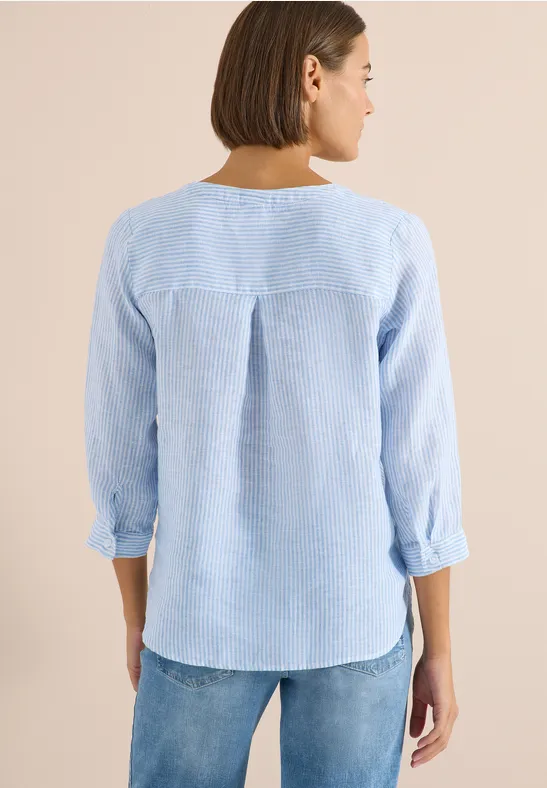 Blouse met 3/4 mouwen en gespleten hals in linnen - Afbeelding 3