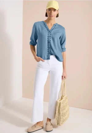 Blouse met 3/4 mouwen in denimlook