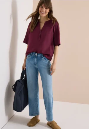 Blouse met gespleten hals en elastische zoom