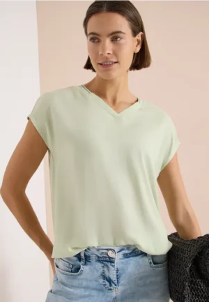 Blouse met korte mouwen en een mix van texturen