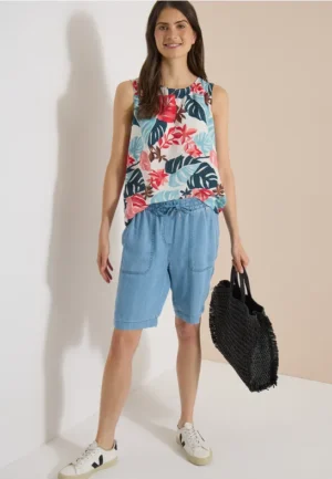 Blouse met ronde hals en bladerenprint