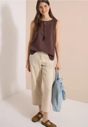 Blouse met split in de hals en bandjes