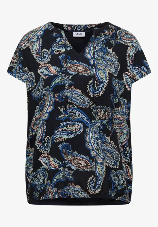 Blouse met split in de hals en een mix van texturen - Afbeelding 2