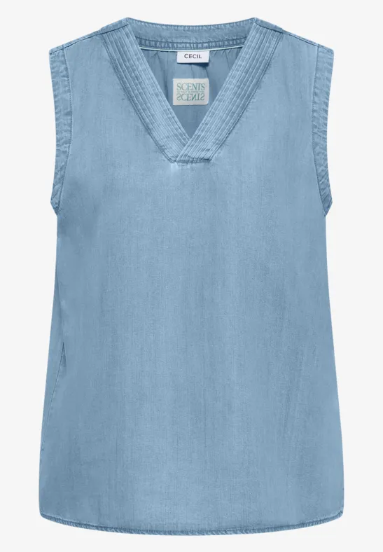 Blousetop in denimlook met V-hals - Afbeelding 2