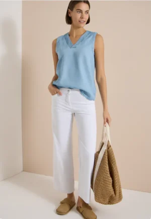 Blousetop in denimlook met V-hals